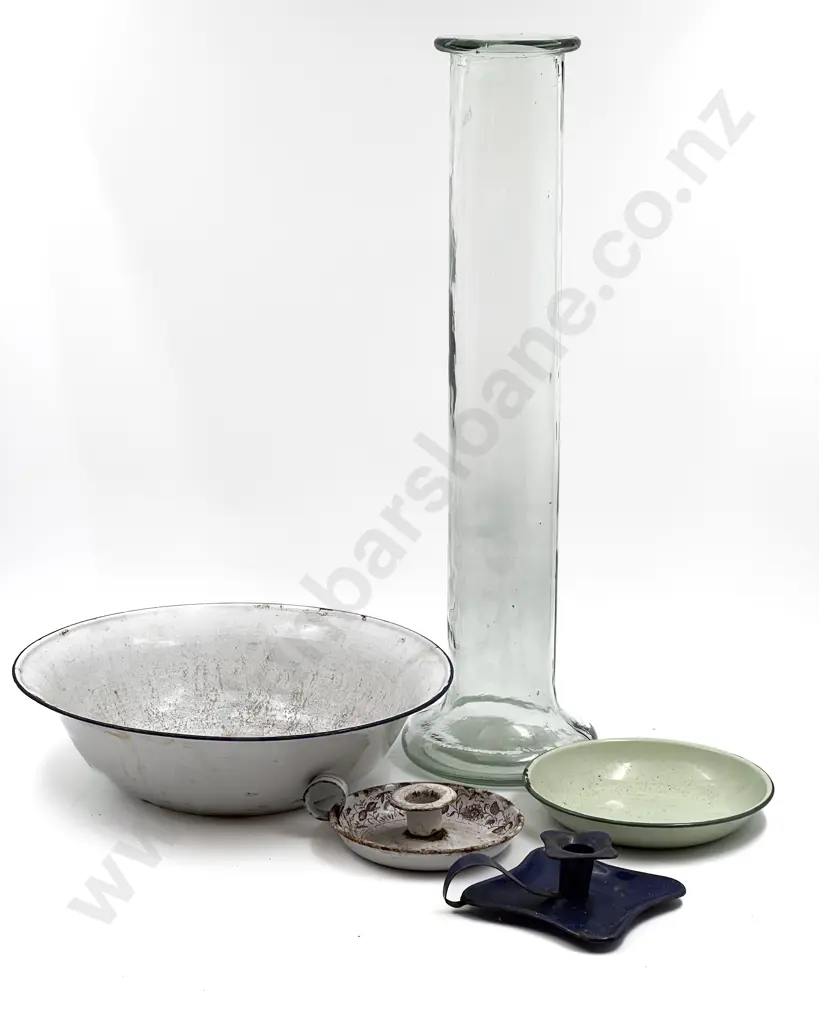 Quantity of Enamel Together with Glass Spaghetti Vase Image 1++