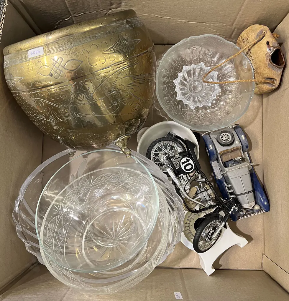 Box of Assorted Including Brass Vase Image 1++