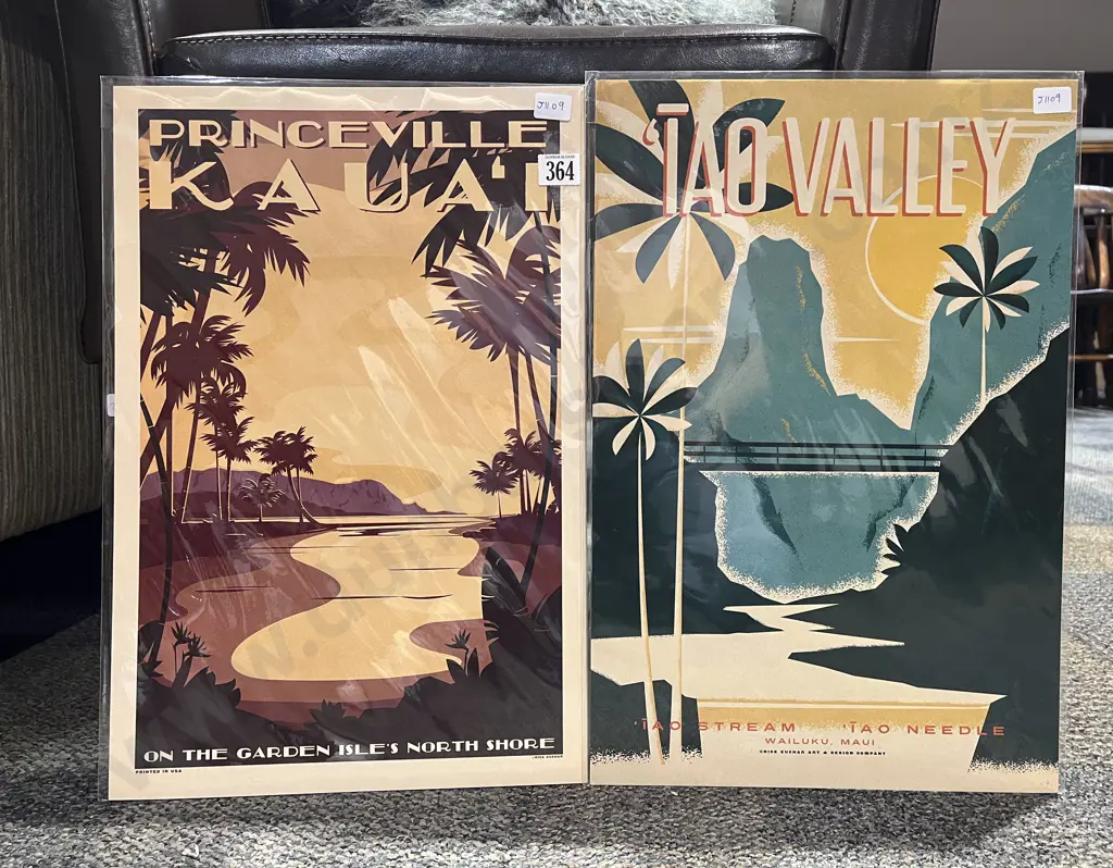 Two Nick Kuchar Reproduction Travel Advertising Posters on Card Image 1++