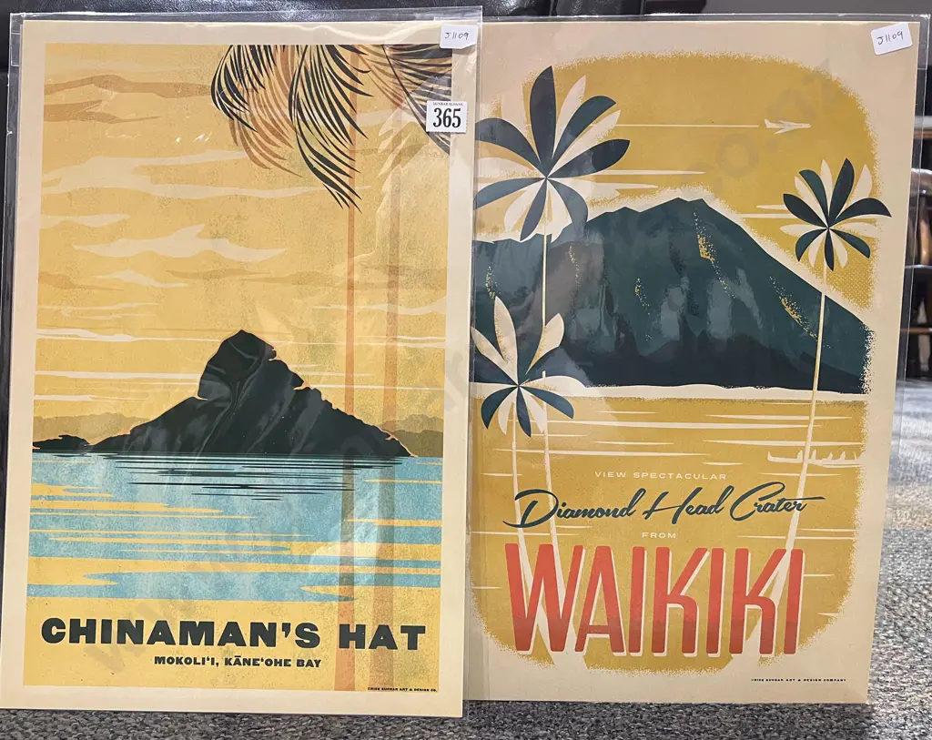 Two Nick Kuchar Reproduction Travel Advertising Posters on Card Image 1++