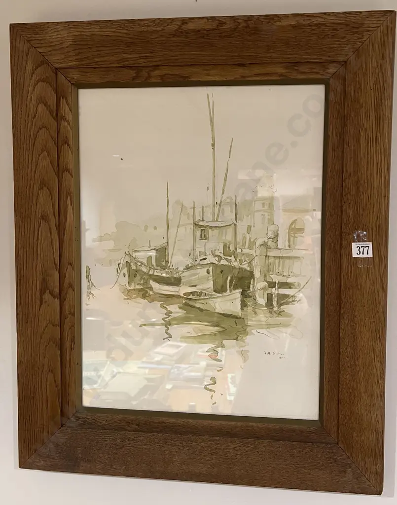 Bill Burke - Ship Docking Scene - W/C on Paper Image 1++