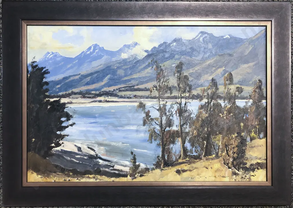 W.F. Moore - 'Lake Wakatipu from Mill Creek' - Oil on Board Image 1++