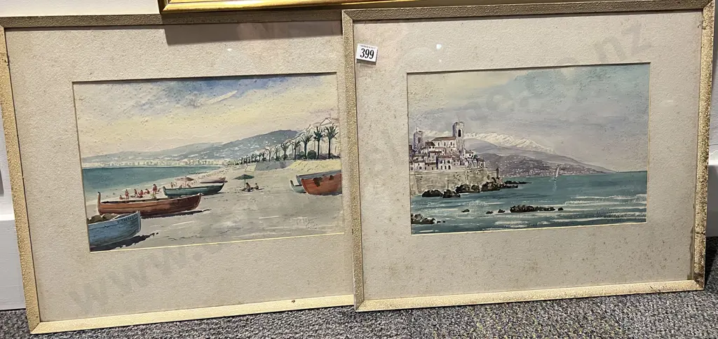 Pair R H Oldeman Watercolour Sketches - Riviera France Image 1++