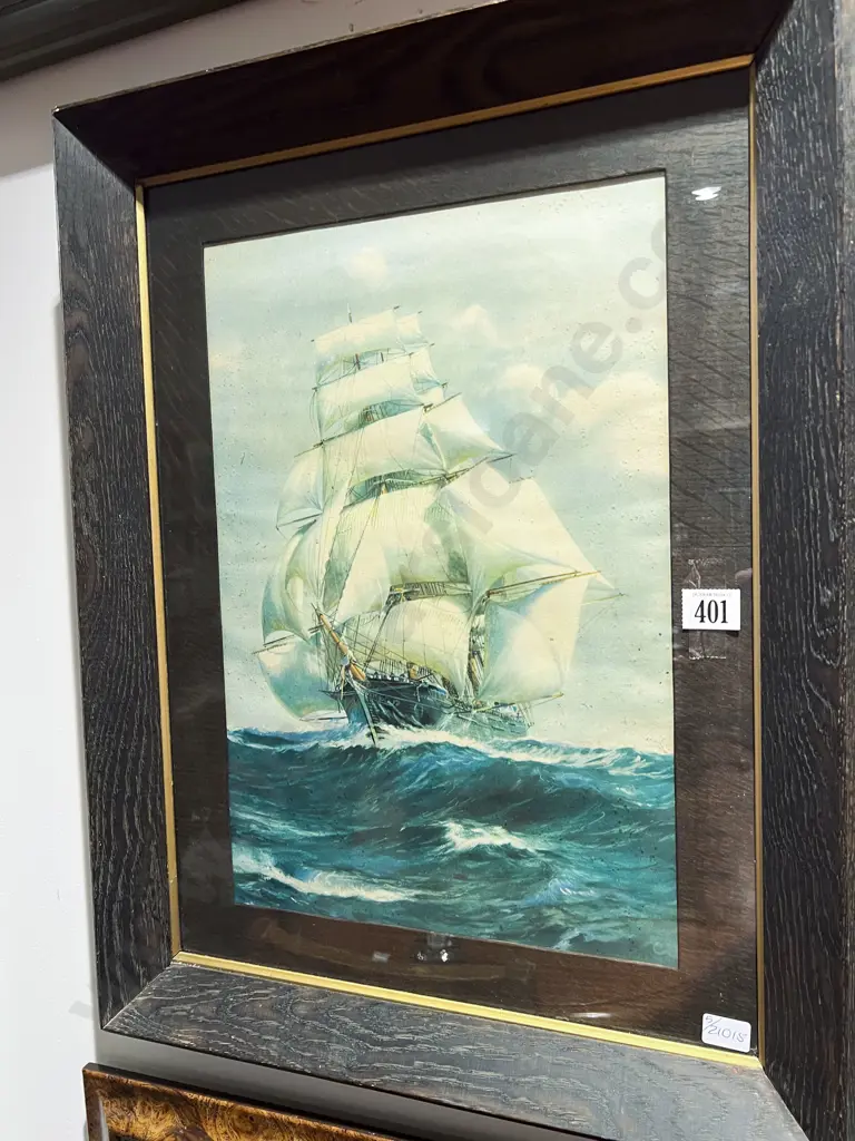 Reproduction Print of Sailing Ship in Oak Frame Image 1++