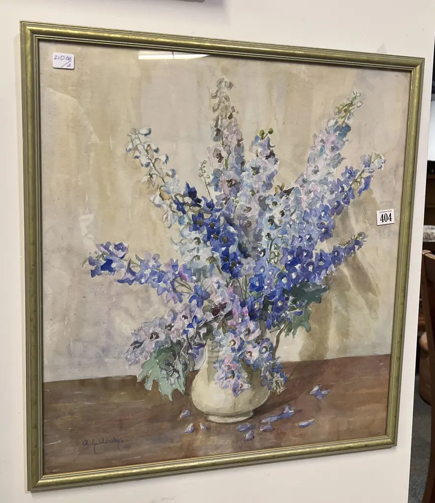 A L Avery - Still Life Delphiniums - Watercolour Image 1++