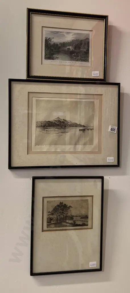 Small Vintage Bookplate Together with Two Etchings Image 1++