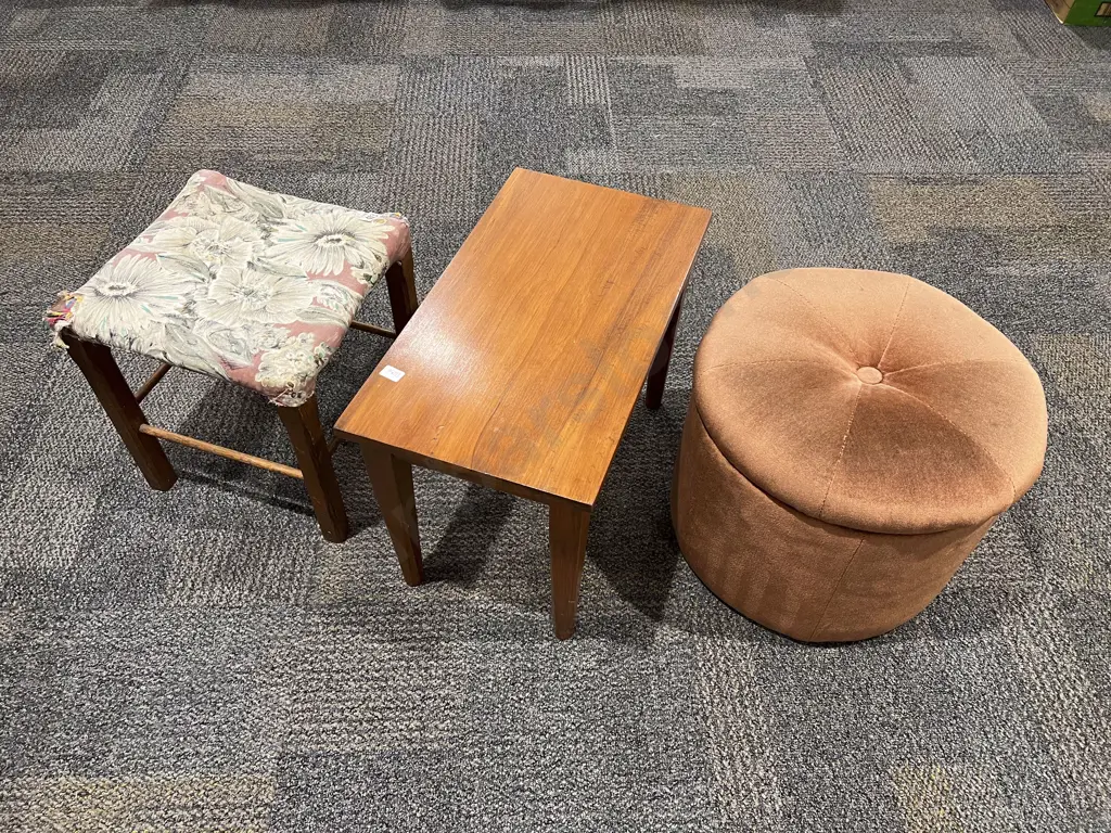 Upholstered Footstool with Side Table and Other Stool Image 1++