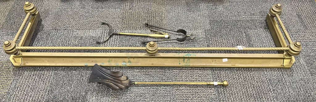 Brass Fire Surround Together with Three Assorted Fire Tidy Implements Image 1++