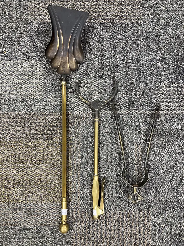 Brass Fire Surround Together with Three Assorted Fire Tidy Implements Image 1++