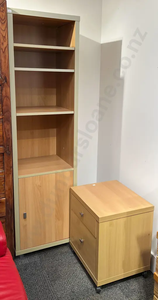 Slender Modern Bookcase with Bedside Drawer Image 1++