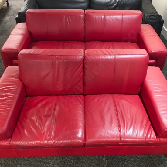 Modern Designer Two Piece Red Leather Lounge Suite
