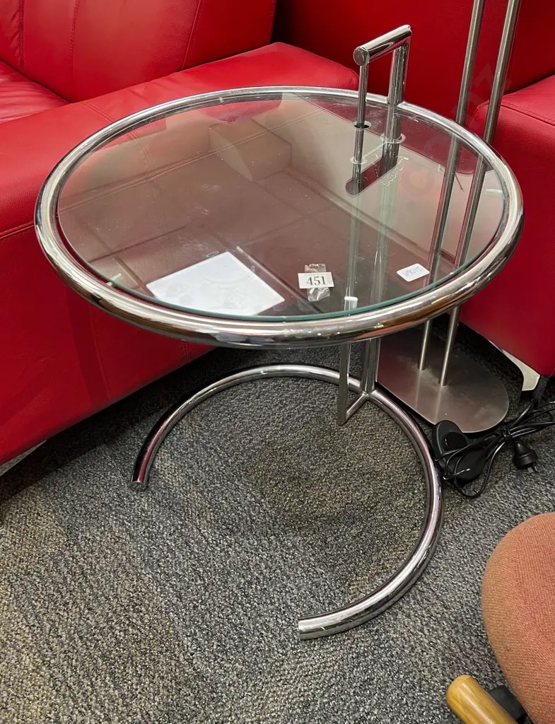 Art Deco Chrome Circular Adjustable Side Table Image 1++
