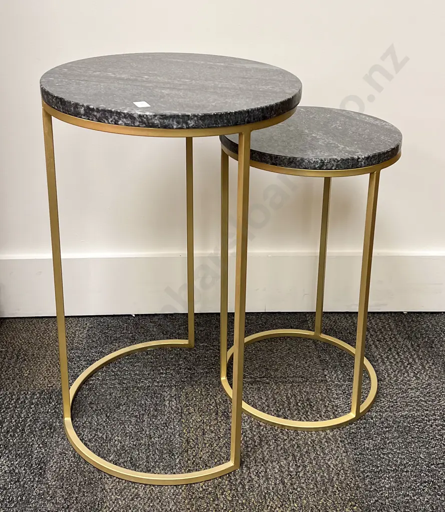Nest of Two Marble Top Brass Side Tables Image 1++