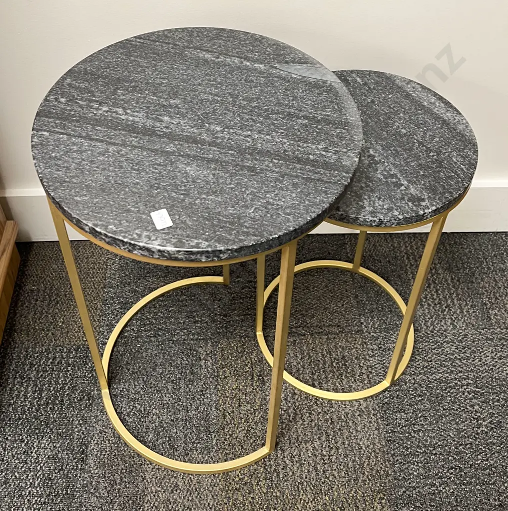 Nest of Two Marble Top Brass Side Tables Image 1++