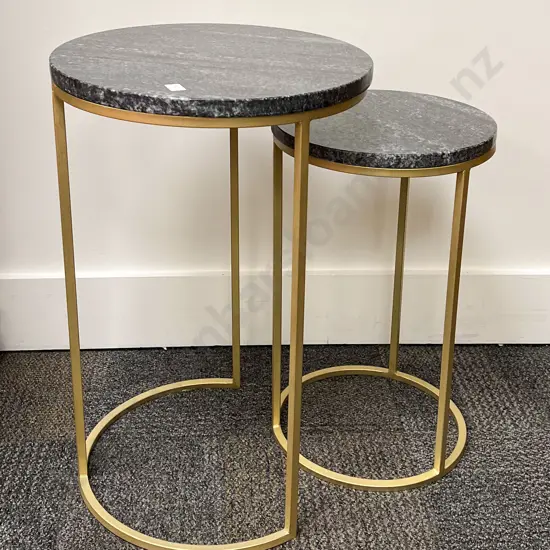 Nest of Two Marble Top Brass Side Tables