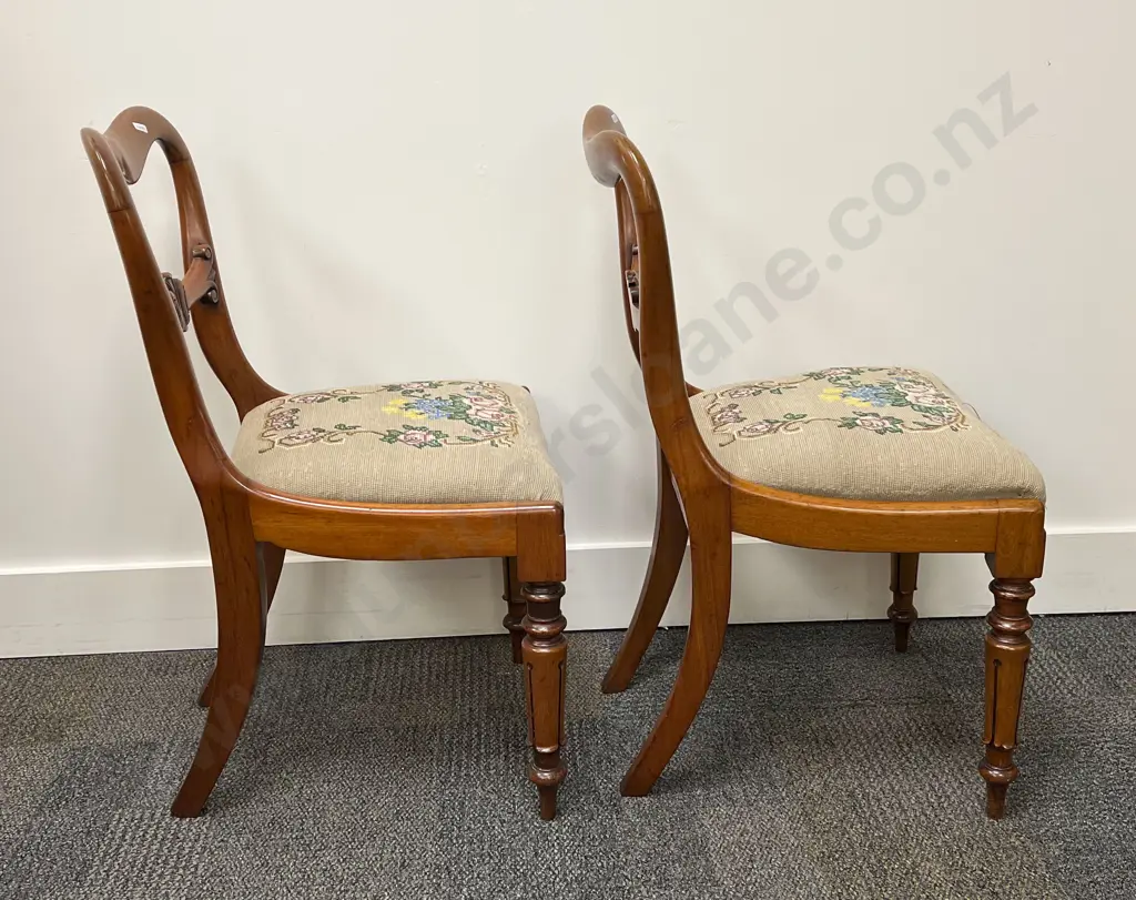 Pair of William IV Tapestry Seated Balloon Back Dining Chairs Image 1++