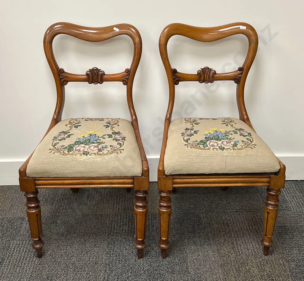 Pair of William IV Tapestry Seated Balloon Back Dining Chairs Image 1++