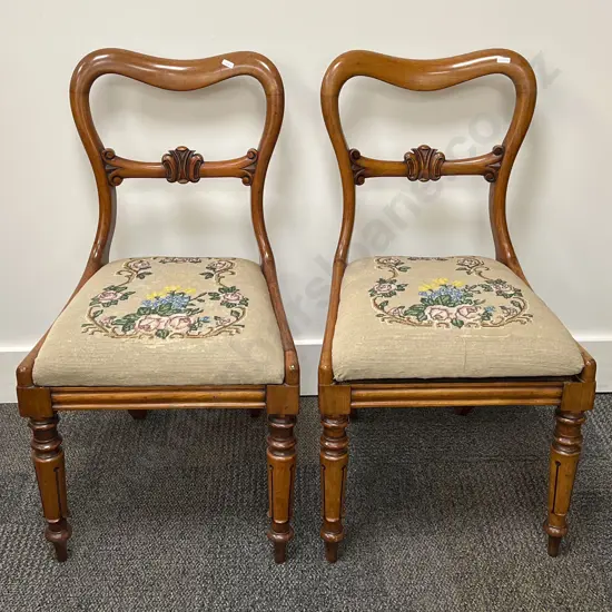 Pair of William IV Tapestry Seated Balloon Back Dining Chairs
