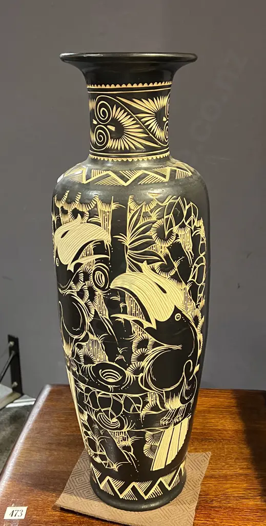 Ebonised and Etched Floor Vase Image 1++