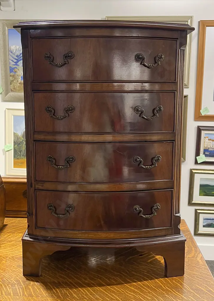 Small Reproduction Four Drawer Bow Front Chest of Drawers Image 1++