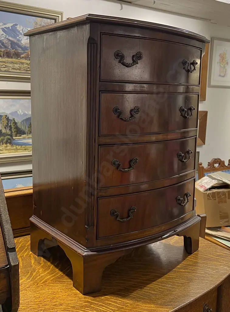 Small Reproduction Four Drawer Bow Front Chest of Drawers Image 1++