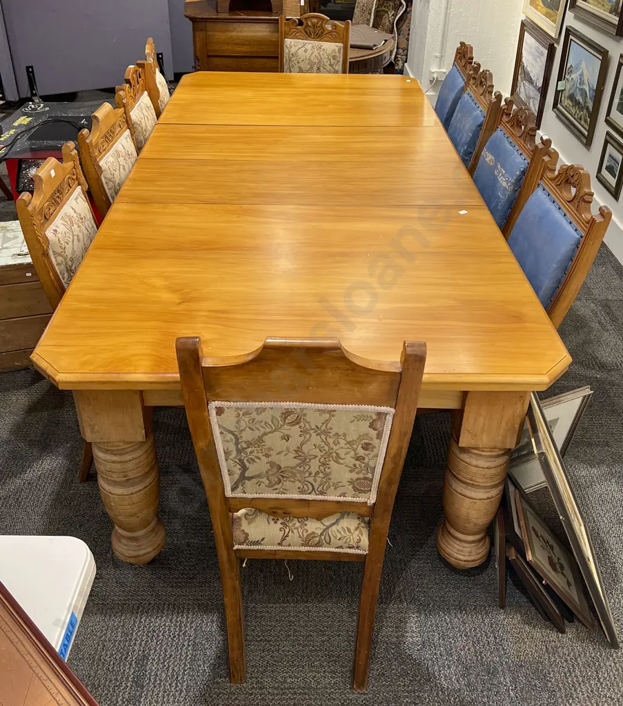 Kauri Extension Dining Table with a Harlequin Set of Ten Chairs Image 1++