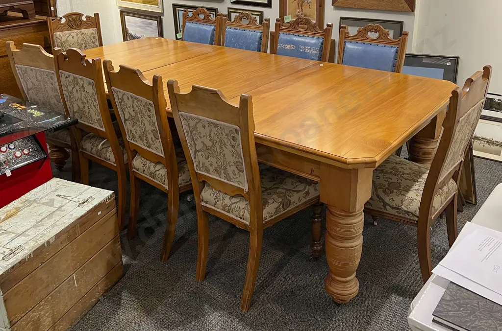 Kauri Extension Dining Table with a Harlequin Set of Ten Chairs Image 1++