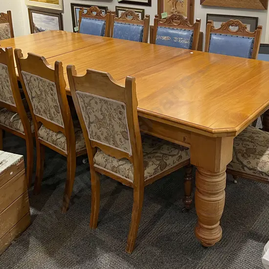 Kauri Extension Dining Table with a Harlequin Set of Ten Chairs