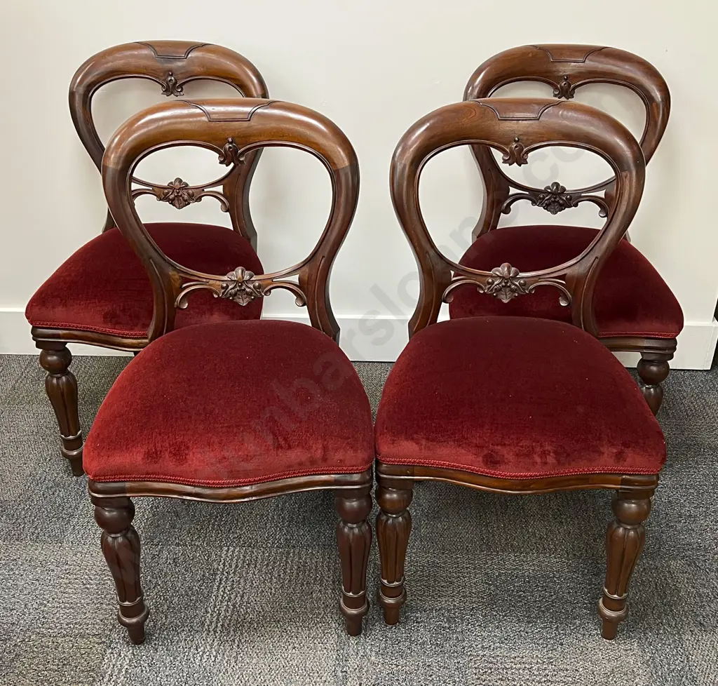 Four Mahogany Balloon Back Dining Chairs Image 1++