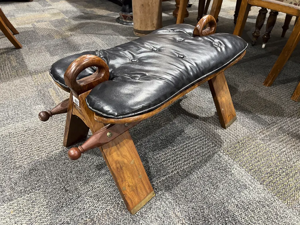 Brass Inlaid Teak Saddle Stool Image 1++