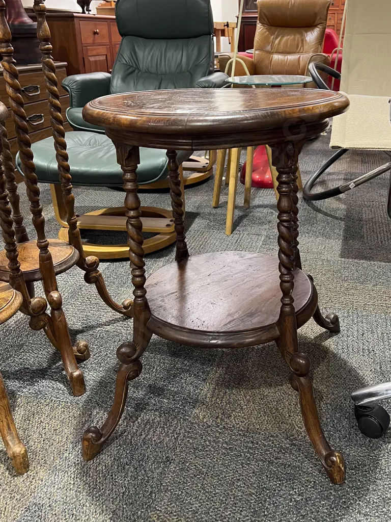 Two Tier Circular Side Table with Barley Twist Supports Image 1++