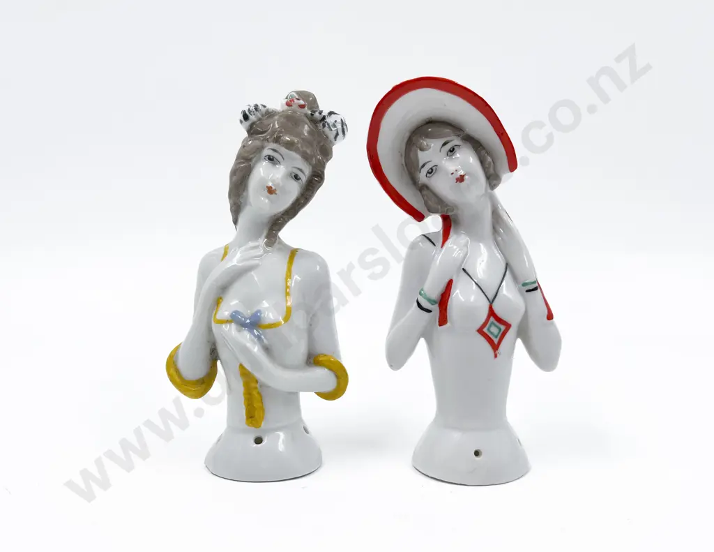 Pair Art Deco Lady China Half Head Dolls Image 1++