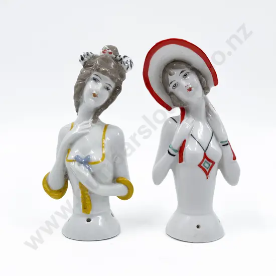 Pair Art Deco Lady China Half Head Dolls