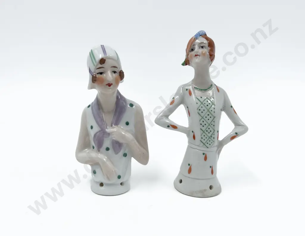 Two Art Deco Lady China Half Head Dolls Image 1++