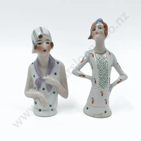 Two Art Deco Lady China Half Head Dolls