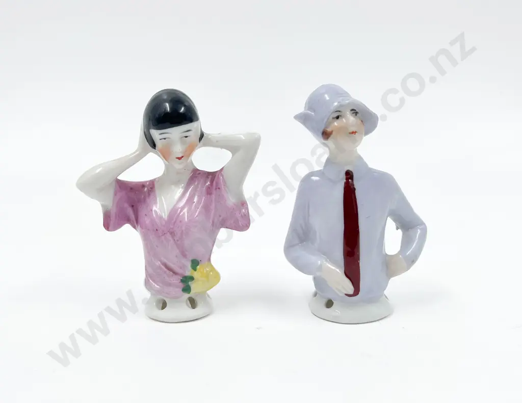Two Art Deco Lady China Half Head Dolls Image 1++