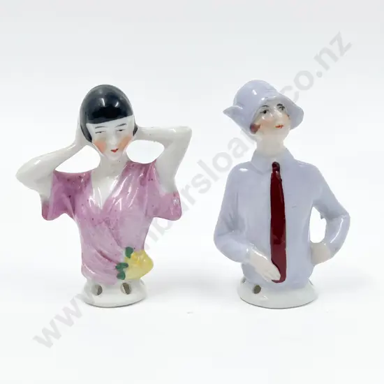Two Art Deco Lady China Half Head Dolls