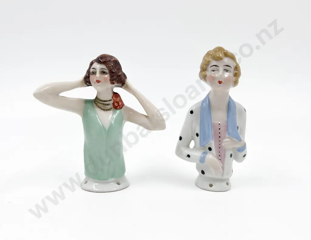 Two Art Deco Lady China Half Head Dolls Image 1++