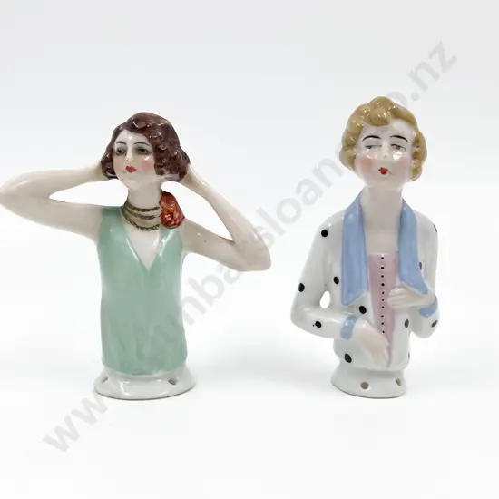 Two Art Deco Lady China Half Head Dolls