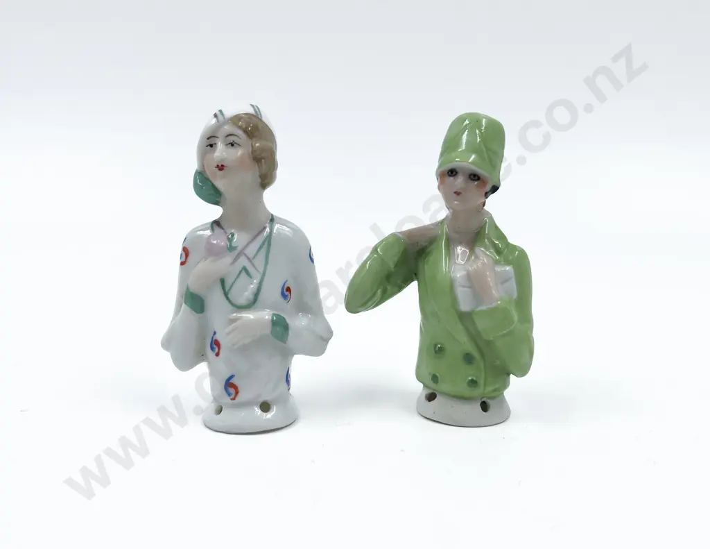 Two Art Deco Lady China Half Head Dolls Image 1++