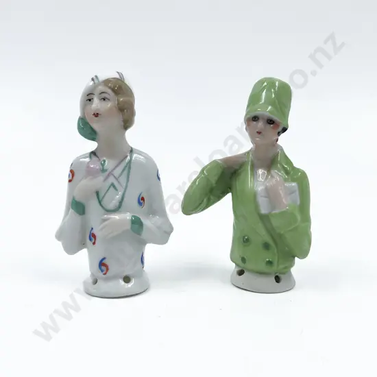 Two Art Deco Lady China Half Head Dolls