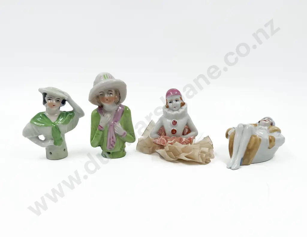 Three Art Deco Lady China Half Head Dolls and Dish Image 1++