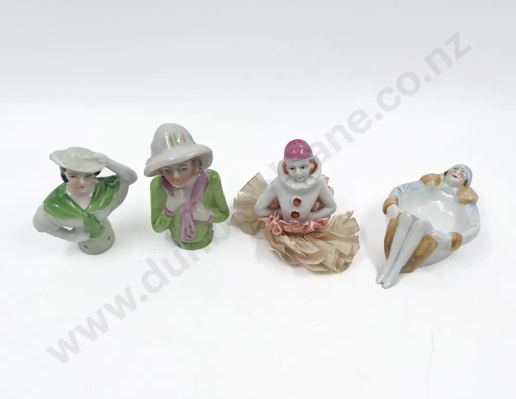Three Art Deco Lady China Half Head Dolls and Dish Image 1++