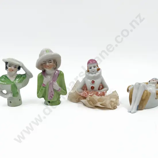 Three Art Deco Lady China Half Head Dolls and Dish