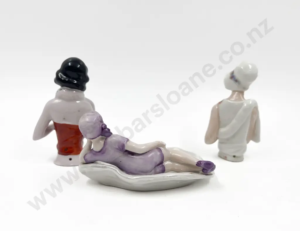 Two Art Deco Lady China Half Head Dolls and Dish Image 1++