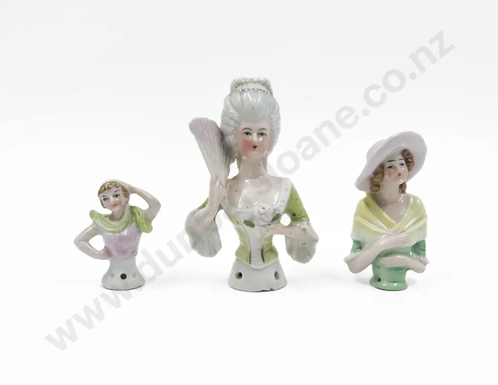Three Lady China Half Head Dolls Image 1++