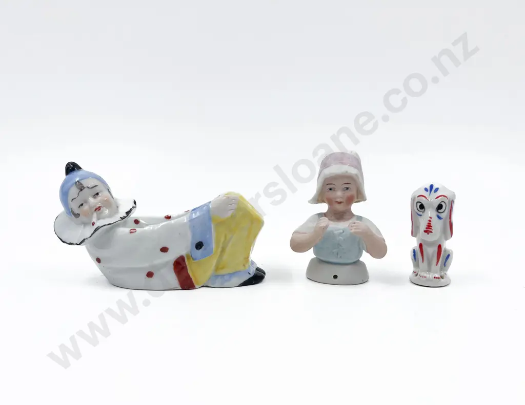Dutch Girl and Novelty Dog Half Head Dolls and Dish Image 1++