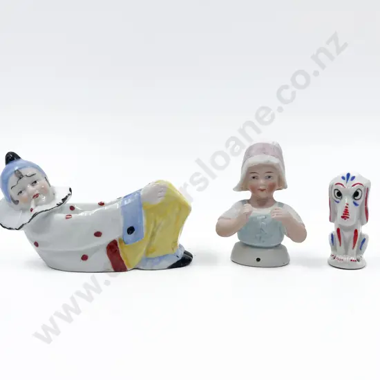 Dutch Girl and Novelty Dog Half Head Dolls and Dish