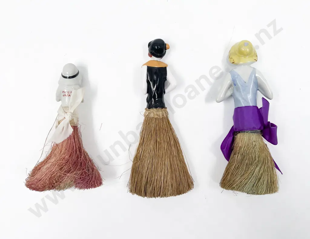 Three Art Deco Lady Half Head Dolls on Brush Bases Image 1++