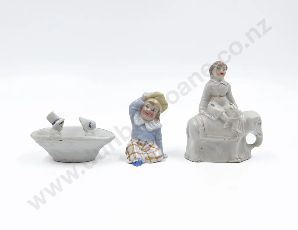 Three Victorian China and Bisque Doll Ornaments Image 1++